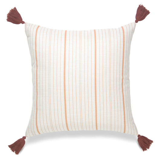 Fall Outdoor Pillow Cover, Stripe Tassel, Orange, 18" x18"