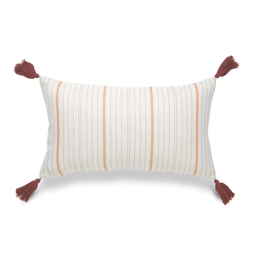 Fall Lumbar Outdoor Pillow Cover, Stripe Tassel, Orange, 12" x20"