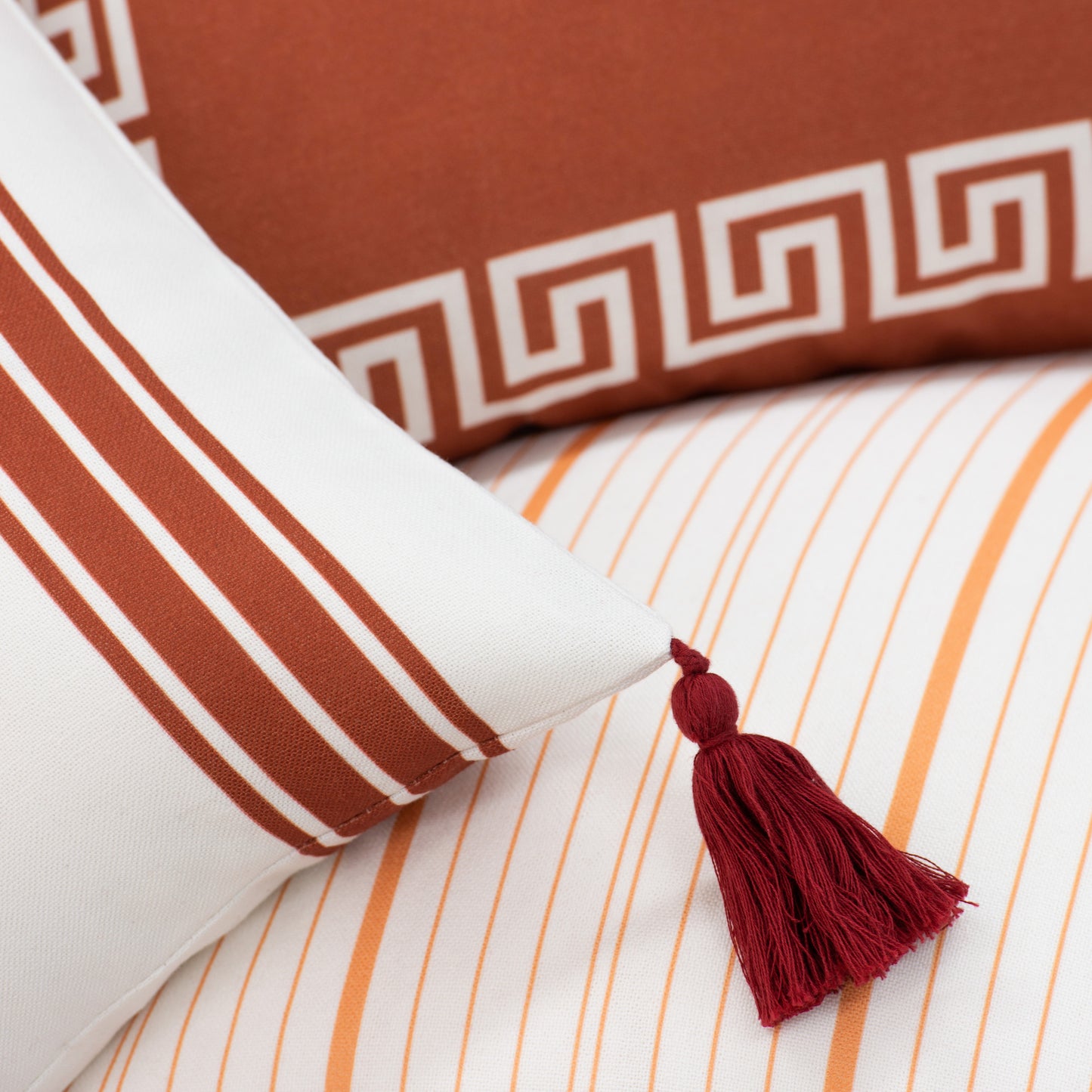 Fall Lumbar Outdoor Pillow Cover, Stripe Tassel, Orange, 12" x20"