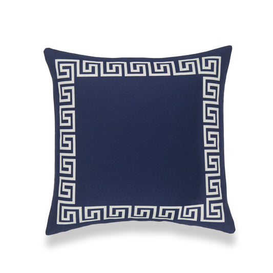 Coastal Outdoor Pillow Cover, Greek Key, Navy Blue, 18" x18"