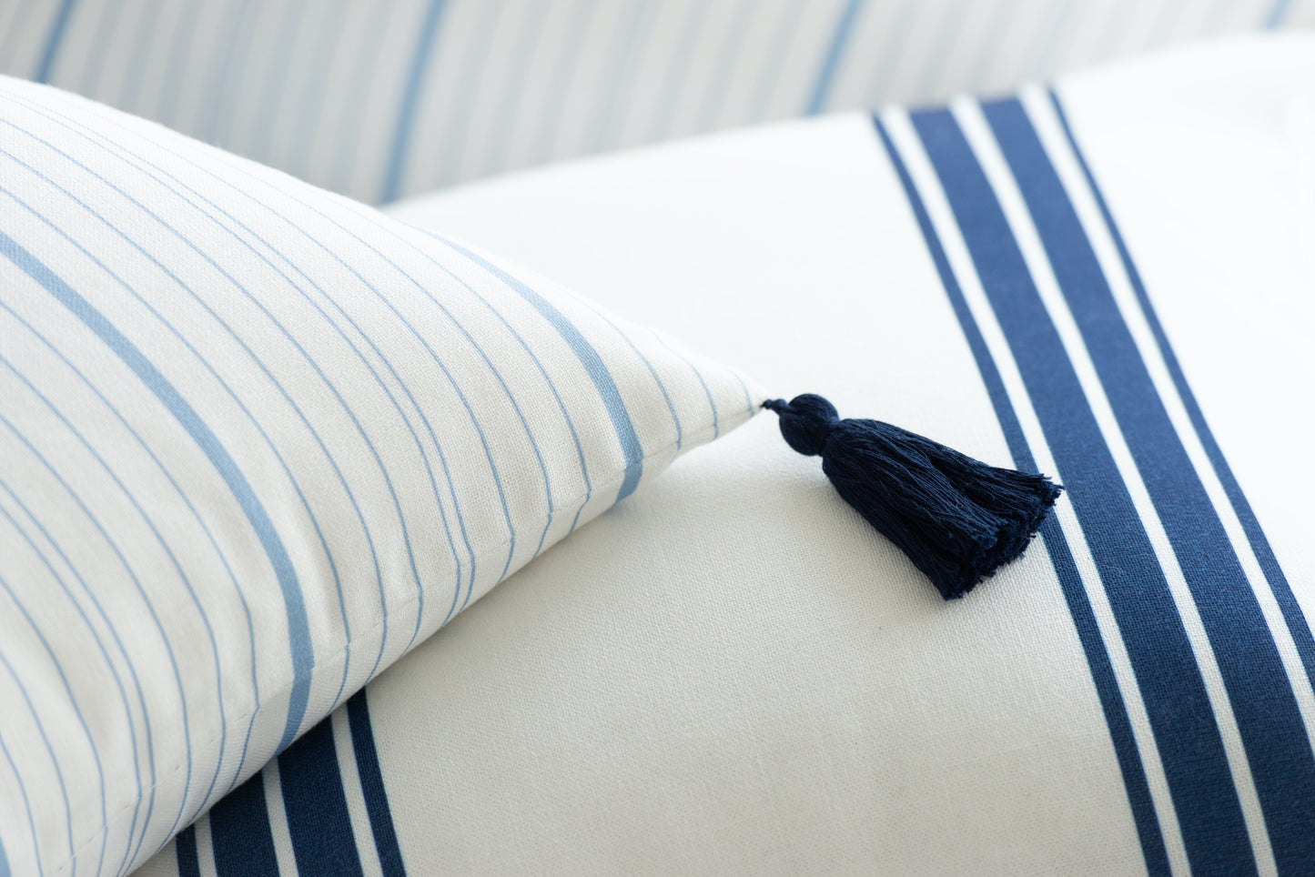 Coastal Outdoor Pillow Cover, Stripe Tassel, Sky Blue, 18" x18"