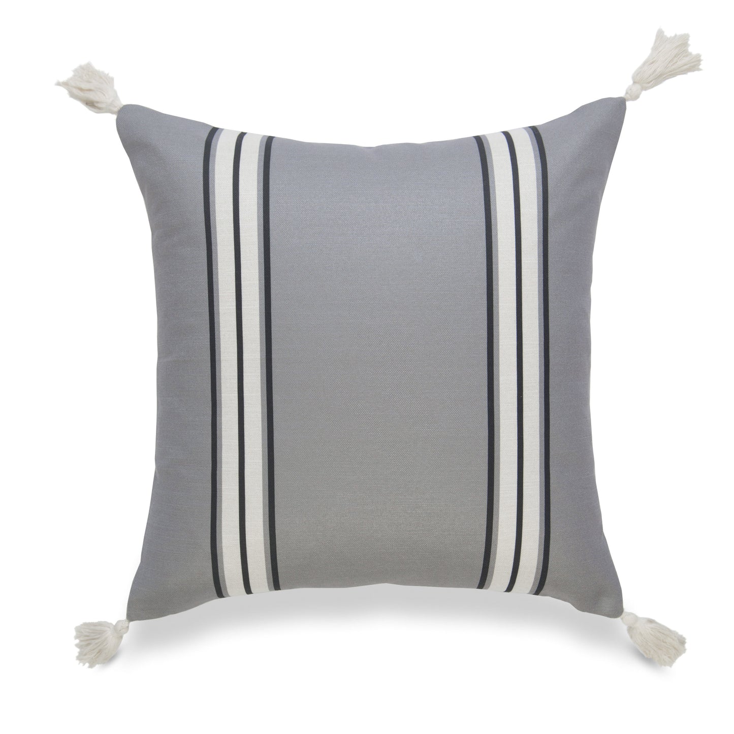 Neutral Outdoor Pillow Cover, Striped Tassel, Dark Gray, 20" x20"