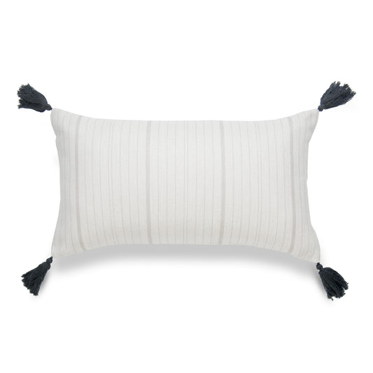 Neutral Lumbar Outdoor Pillow Cover, Stripe Tassel, Gray, 12" x20"