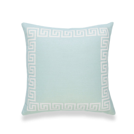 Coastal Outdoor Pillow Cover, Greek Key, Aqua Turquoise, 18" x18"